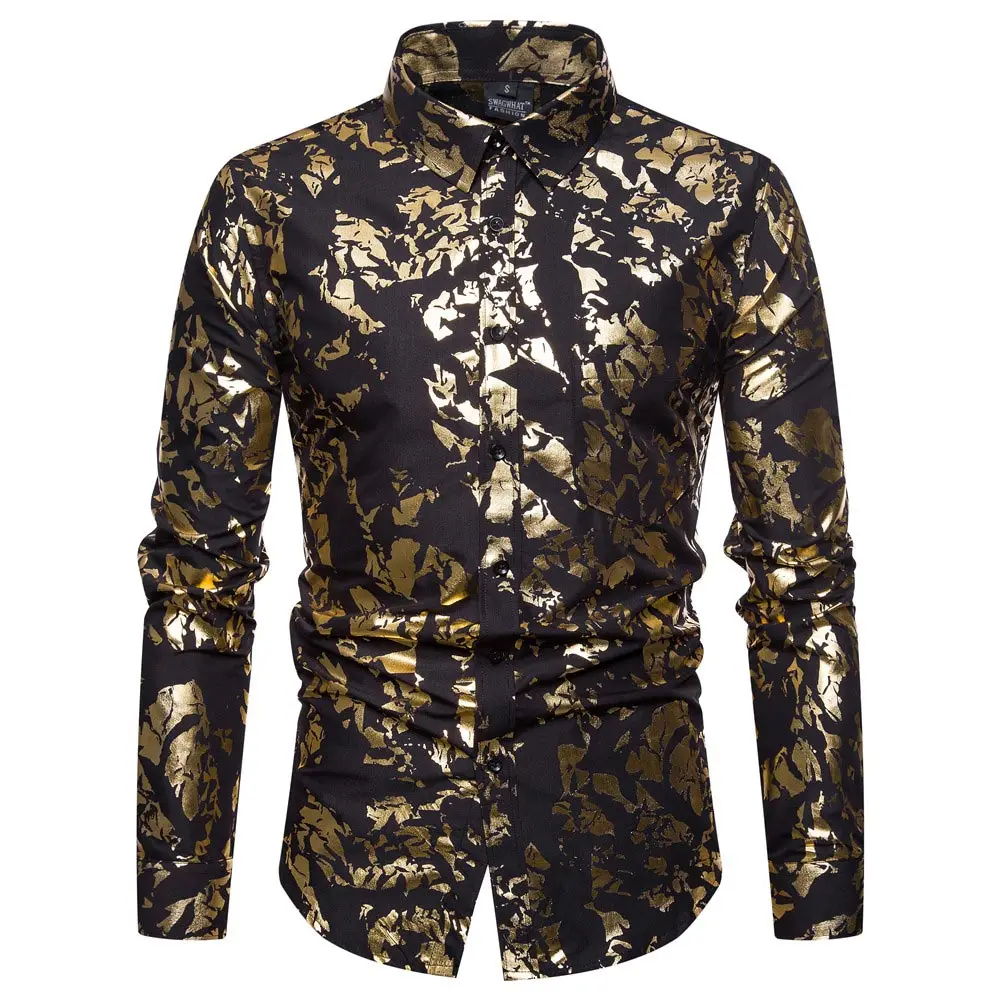 2019 Новые Модные приталенные рубашки с цветочным принтом мужские повседневные