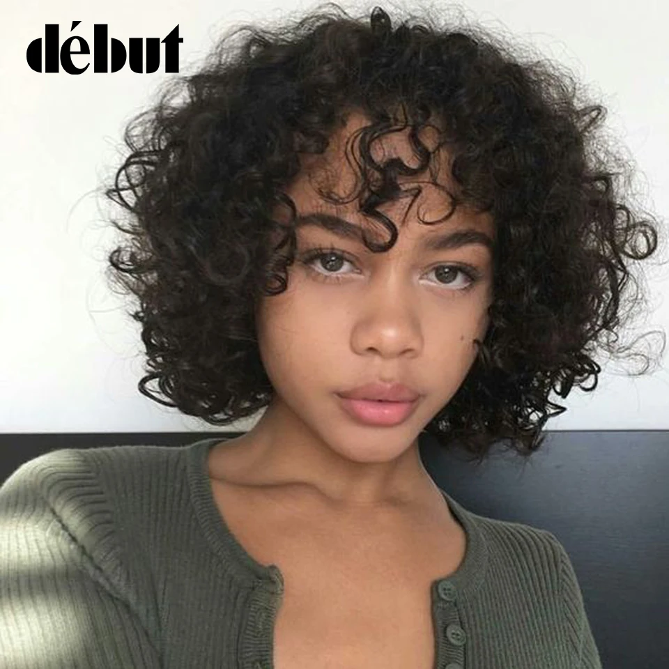 

Debut Curly With Bangs Wig Short Curly Bob Wigs For Black Women 100% Remy Human Hair Bob Wigs Cheap Glueless Black Full Wigs