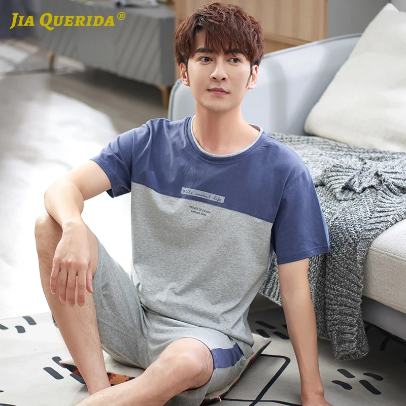 Комплект пижамный мужской из 100% хлопка с коротким рукавом и круглым вырезом |