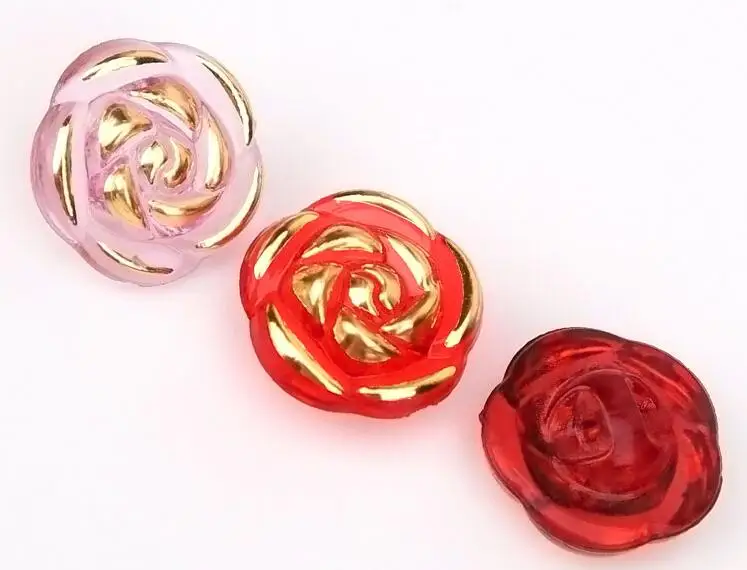 10pcs Crystal Buttons Candy Color Gold Edge Clear Rose Flower Acrylic Buttons for Decoration Handmade Craft Sewing Accessories