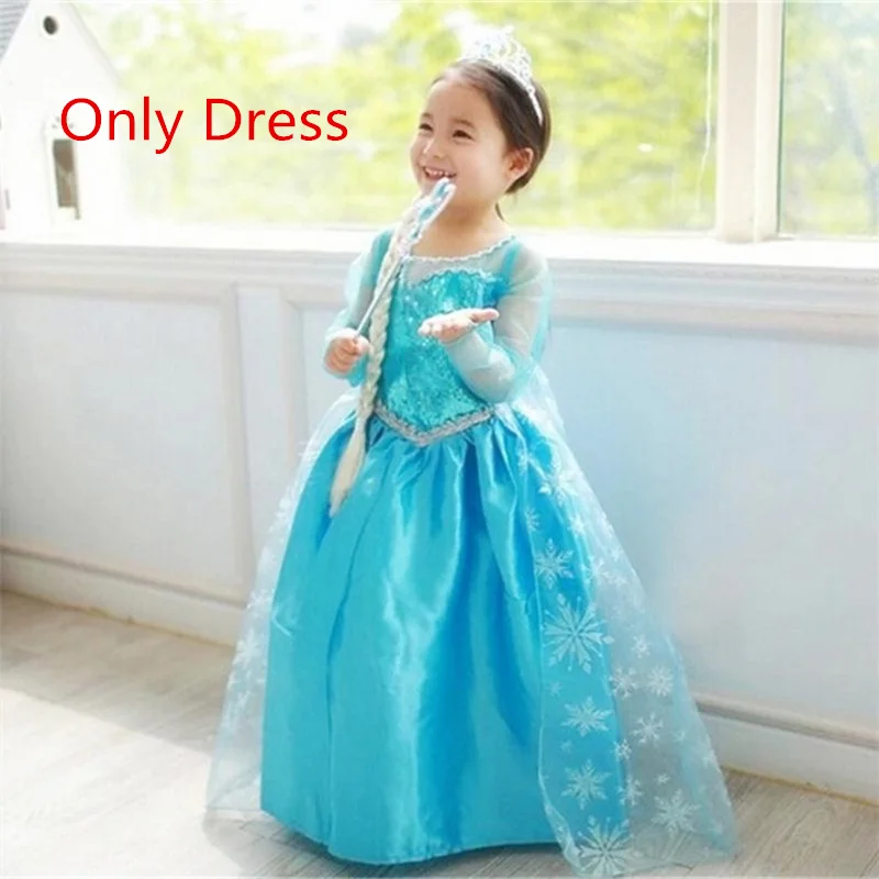 Only Dress 2 Нарядное платье принцессы Эльзы для маленьких девочек от 4 до 10 лет, одежда для девочек Карнавальный костюм Эльзы Рождественская вечеринка на Хэллоуин с короной - Цвет: Only Dress 2