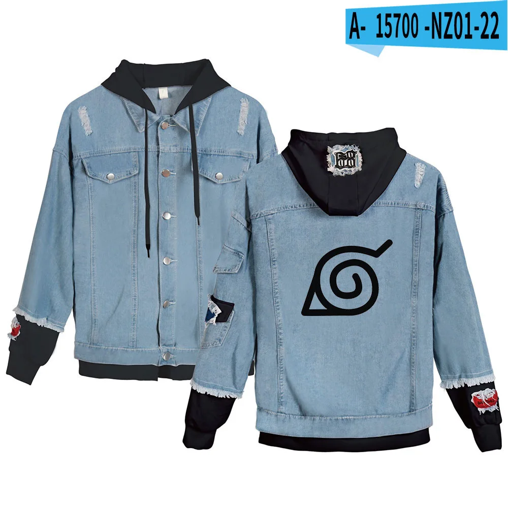 

2021 New Denim Single-Breasted Hoodie Jacket Sasuke/Kakashi Denim top Men/womens Hoodie Coat Streetwear Akatsuki tops Oversized