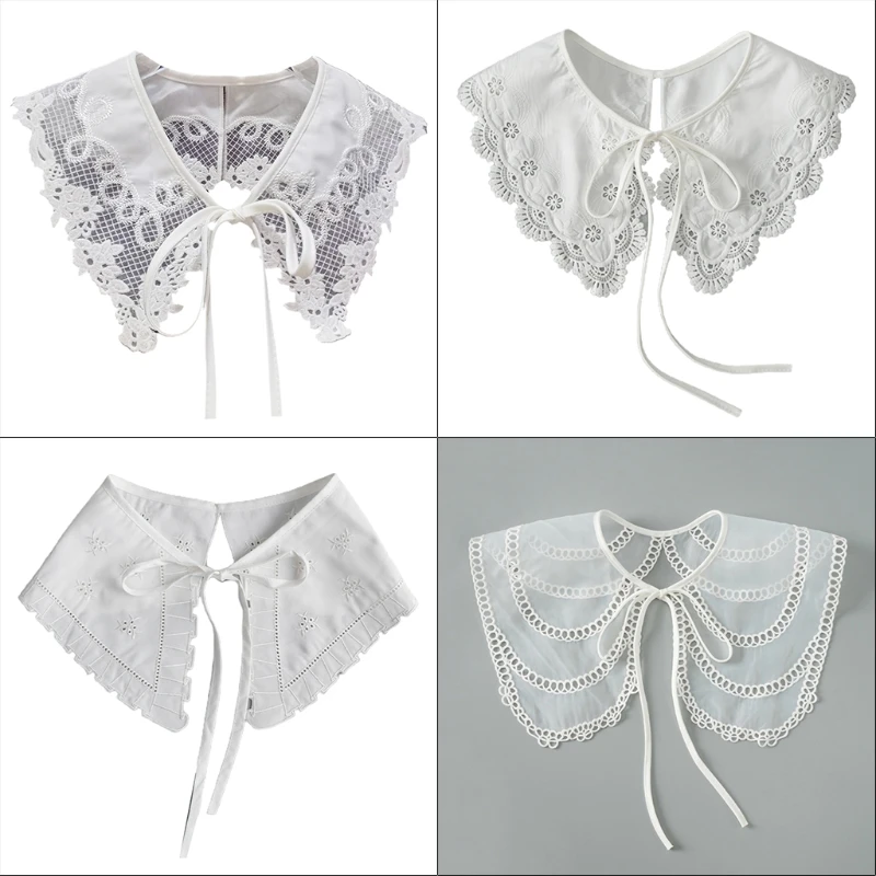 

066F Hollow Embroidery False Shirt Collar Various Patterns Fashionable Decorative Faux Collar Sweet Detachable Collar