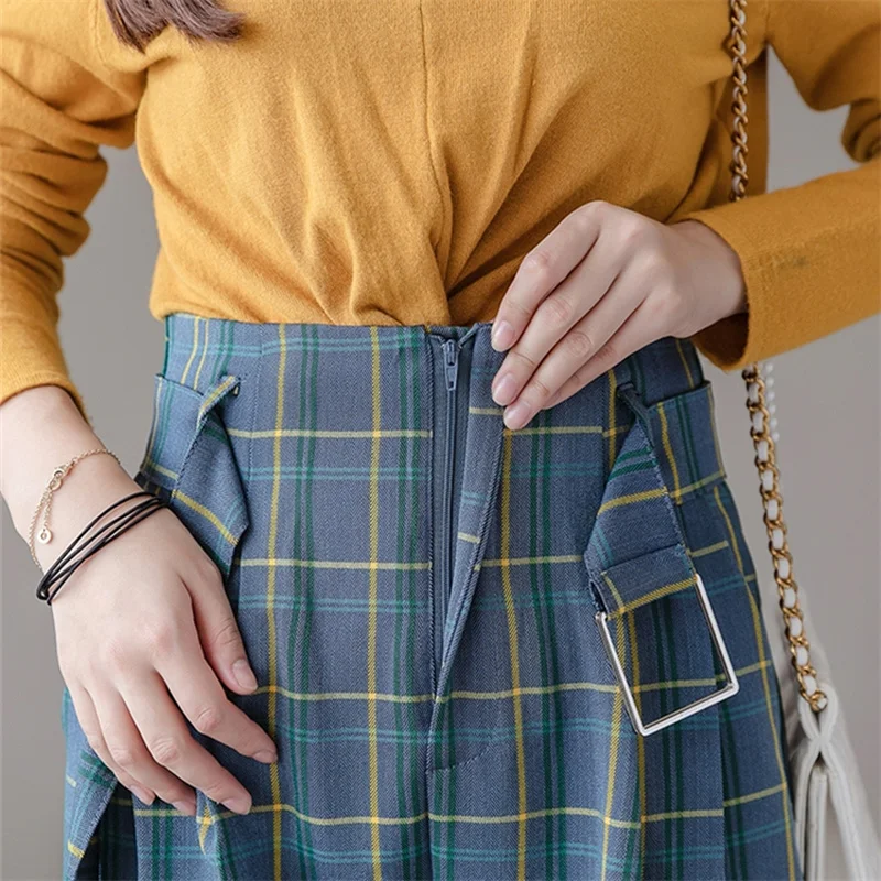 

Mazefeng 2020 Autumn Winter Women Pants High Waist Casual Sashes Pockets Colour Plaid Zipper Office Lady Suit Trousers