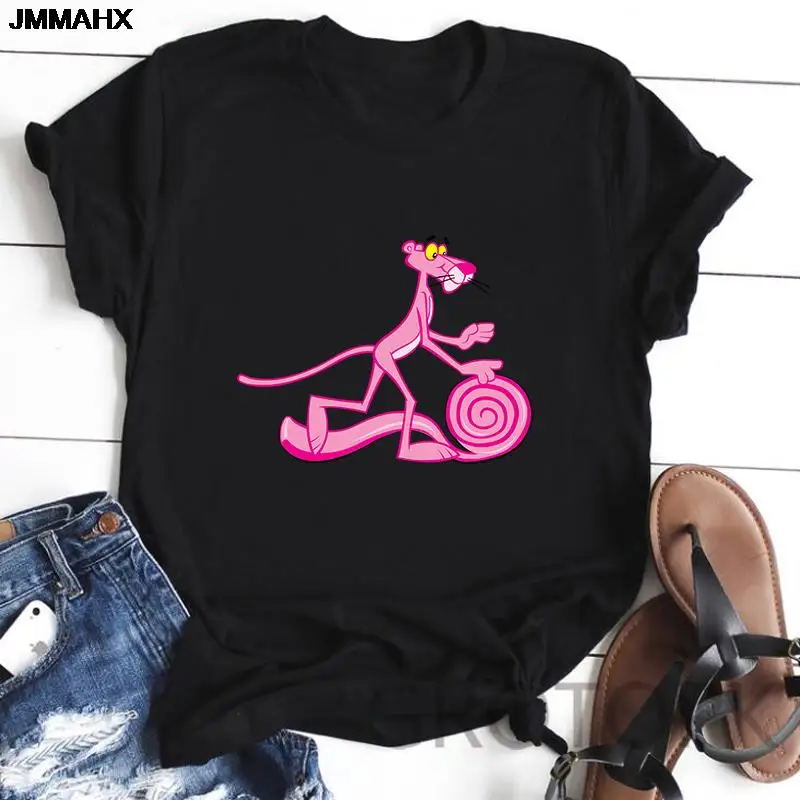 

Модная женская футболка с принтом розовой Пантеры, женская одежда в стиле Харадзюку, футболка, Повседневная Уличная одежда с коротким рукав...