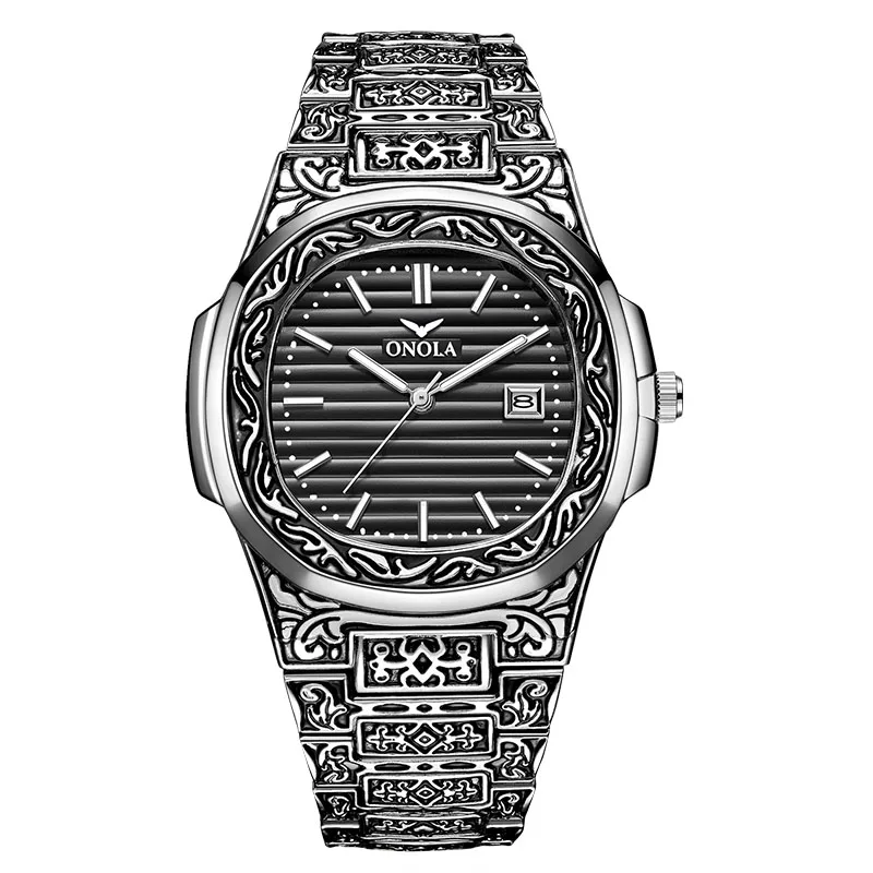 3808silver black Бренд ONOLA, винтажные золотые мужские часы, модные повседневные кварцевые наручные часы, золотые роскошные классические дизайнерские мужские часы - Цвет: 3808silver black