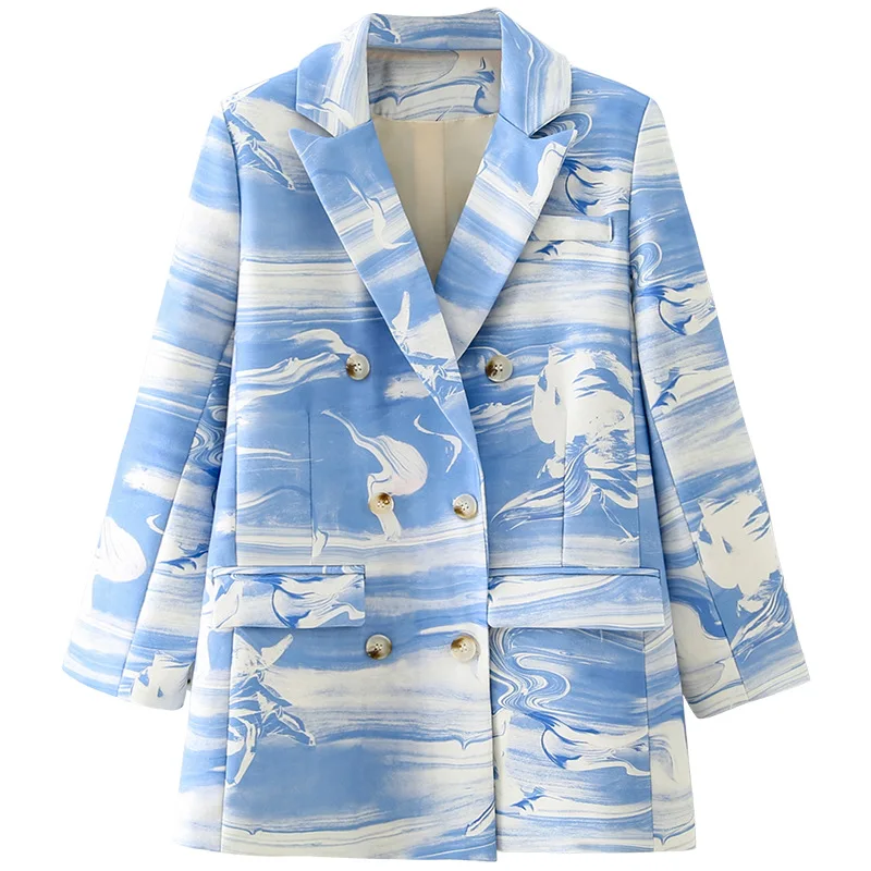 

Women Fashion Fall 2020 Printed Double-breasted Blazer A8PS623