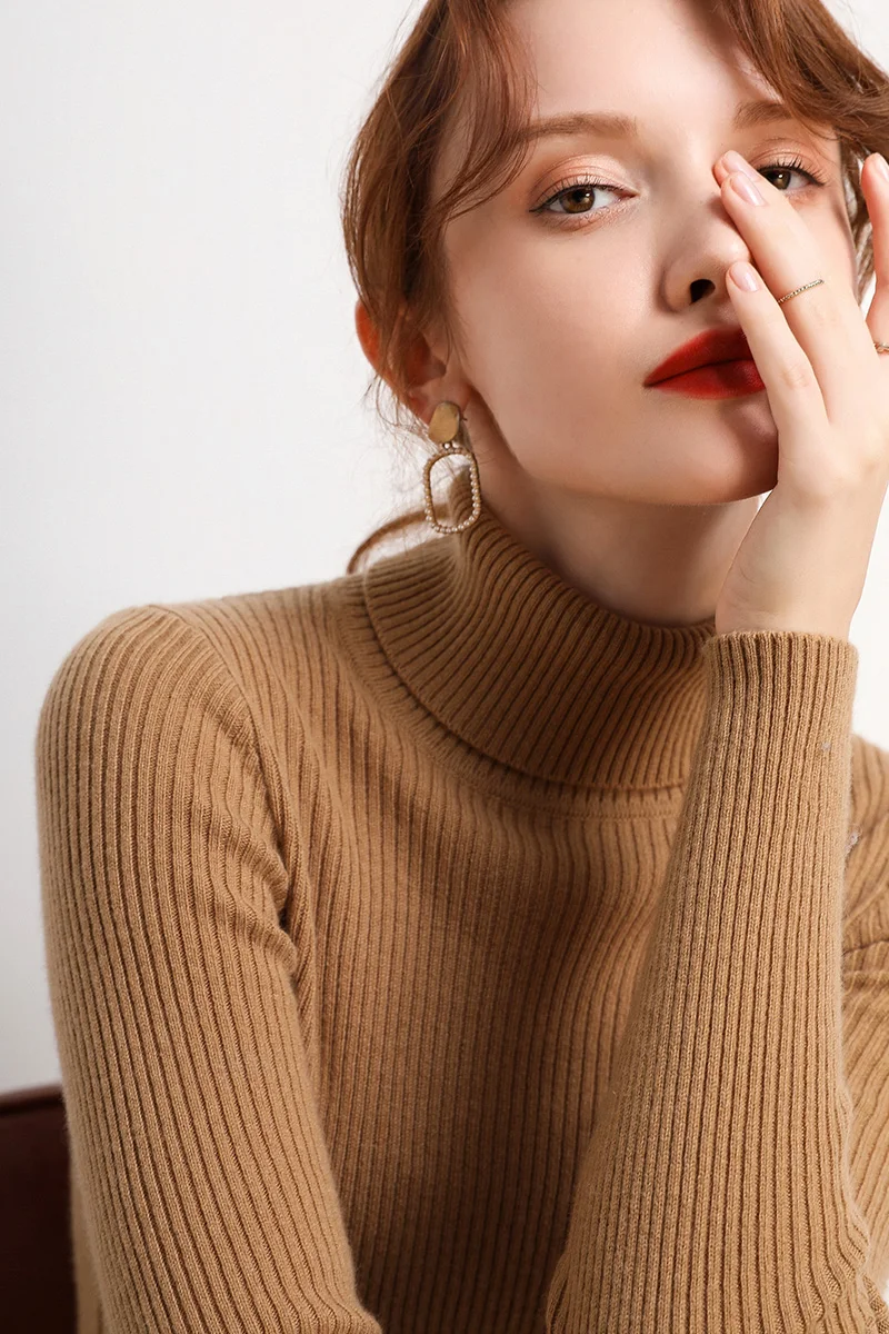 

Autumn and winter new cashmere women's high-necked bottom sweater long-sleeved Korean cardigan