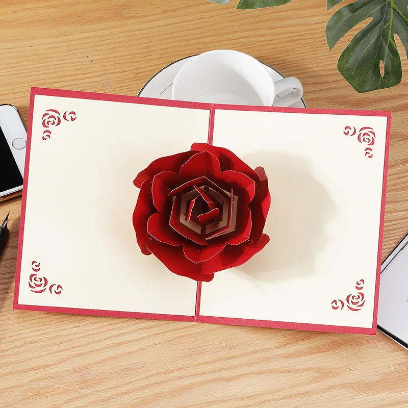 

1PC Romantic Confession 3D Pop-Up Cards Rose Flower Greeting Creative Wedding Invitation Card Tanabata Thanksgiving Day Gift