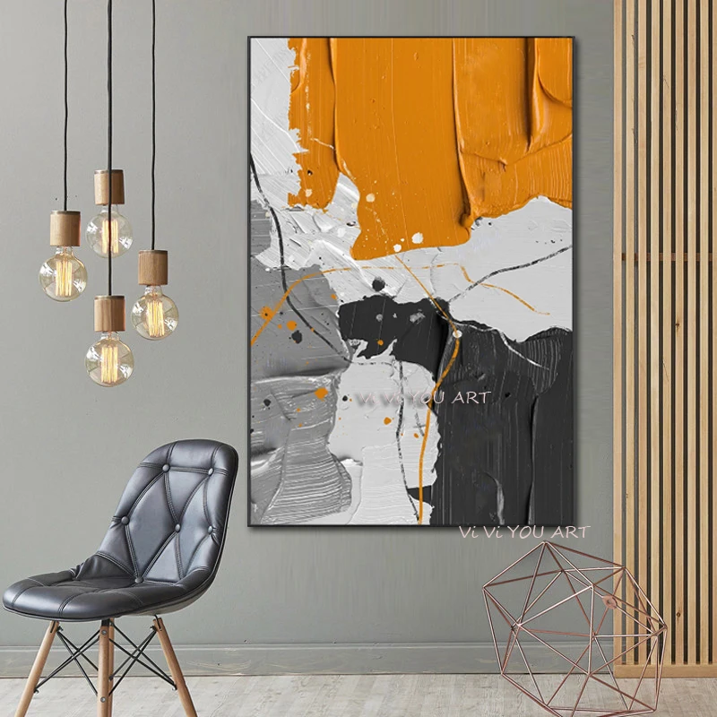 

Nordic Abstract Geometric Orange Wall Art Canvas Painting Golden Art Poster Handmade Wall Picture for Living Room