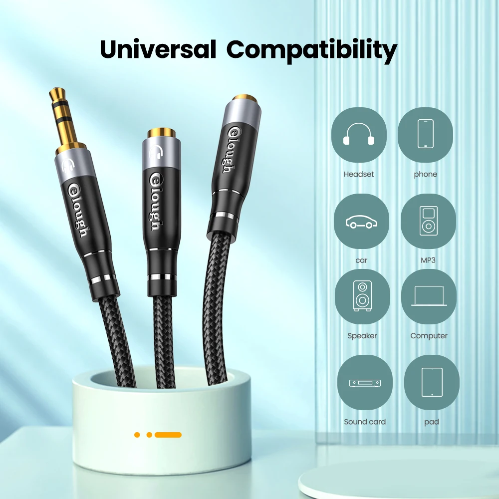 Elough 3.5mm Aux Cable Male to double Female Extension Headphone Splitter with Microphone Y AUX Adapter | Электроника