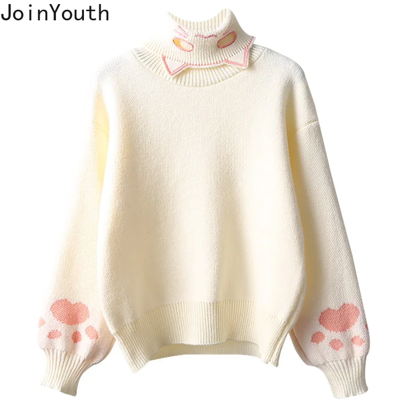 Пуловер женский вязаный с высоким воротником и рукавами-фонариками | Женская