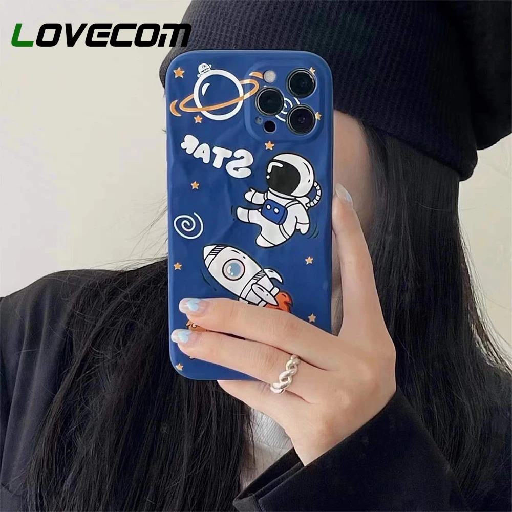 

Чехол для телефона с рисунком астронавта, планеты, со складками для iPhone 13 Pro Max 11 12 Pro Max XR X XS Max 7 8 Plus, мягкий бампер на ощупь