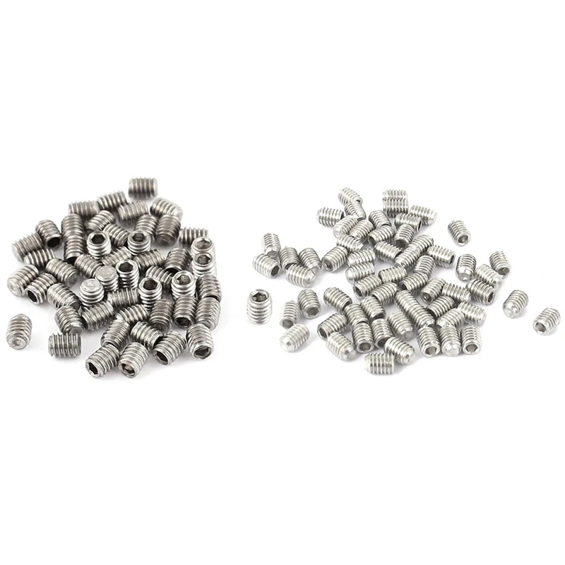 

100Pcs Stainless Steel Hex Socket Set: 50Pcs M2.5 X 3Mm Headless Cup Point Grub Screws & 50Pcs M3X4Mm Cap Point Grub Screws