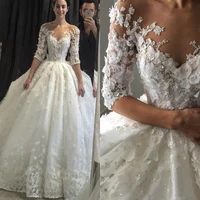 steven khalil 2020 luxury wedding dresses bridal gowns a line sheer neck open back with 3d flowers court train