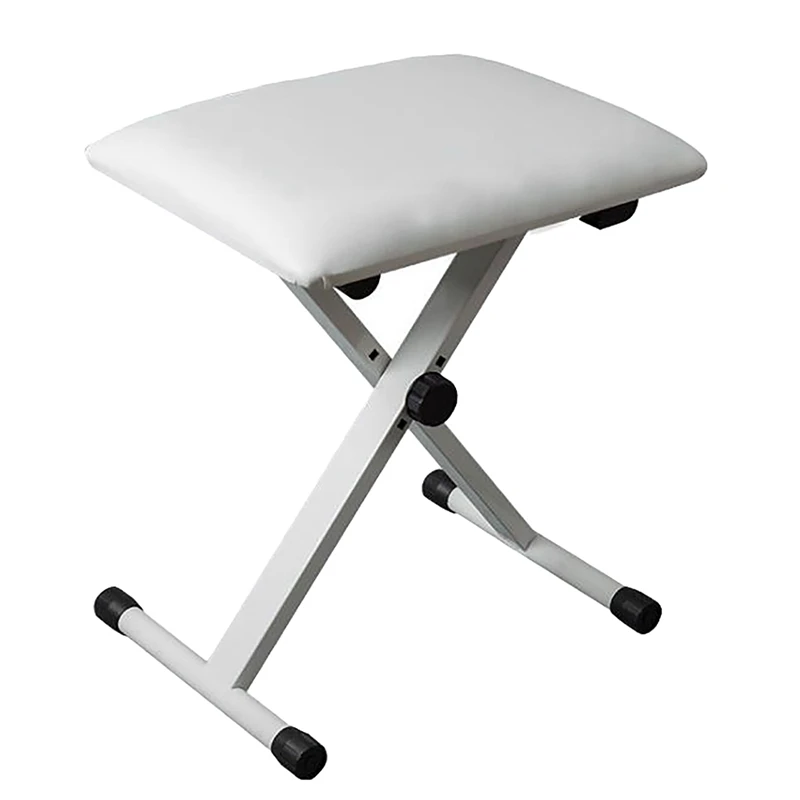 

Dropship-White Piano Keyboard Bench Adjustable Folding Leather Piano Seat Chair Pouf Ottoman Stool X Frame Piano Music Bench