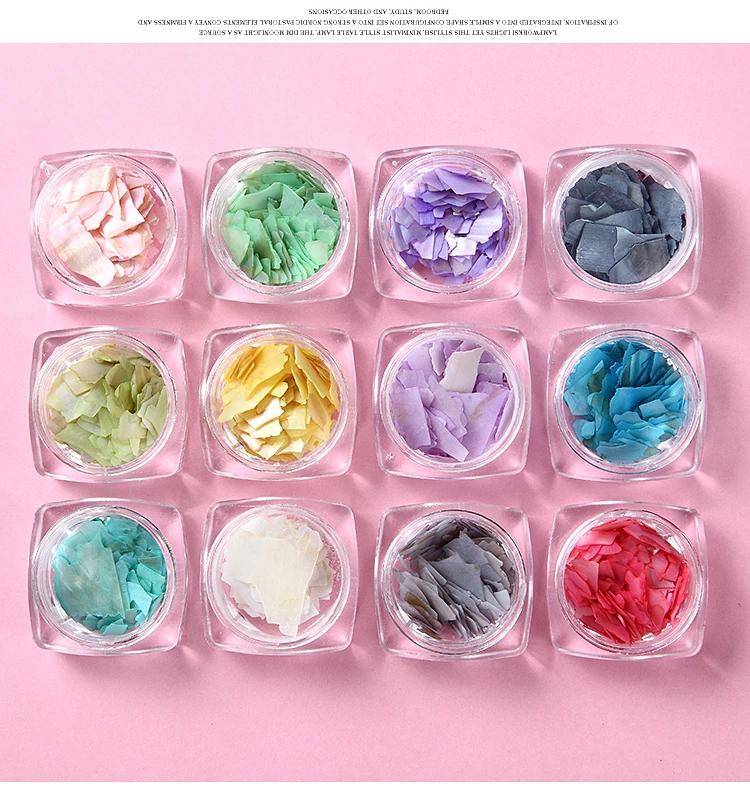 

12Jars Nail Art Shell Thin Big Pieces Nail Art Shell Deco 8 Colors Shell Pieces 12 Pot Ultra Thin Natural Shell Abalone Flake