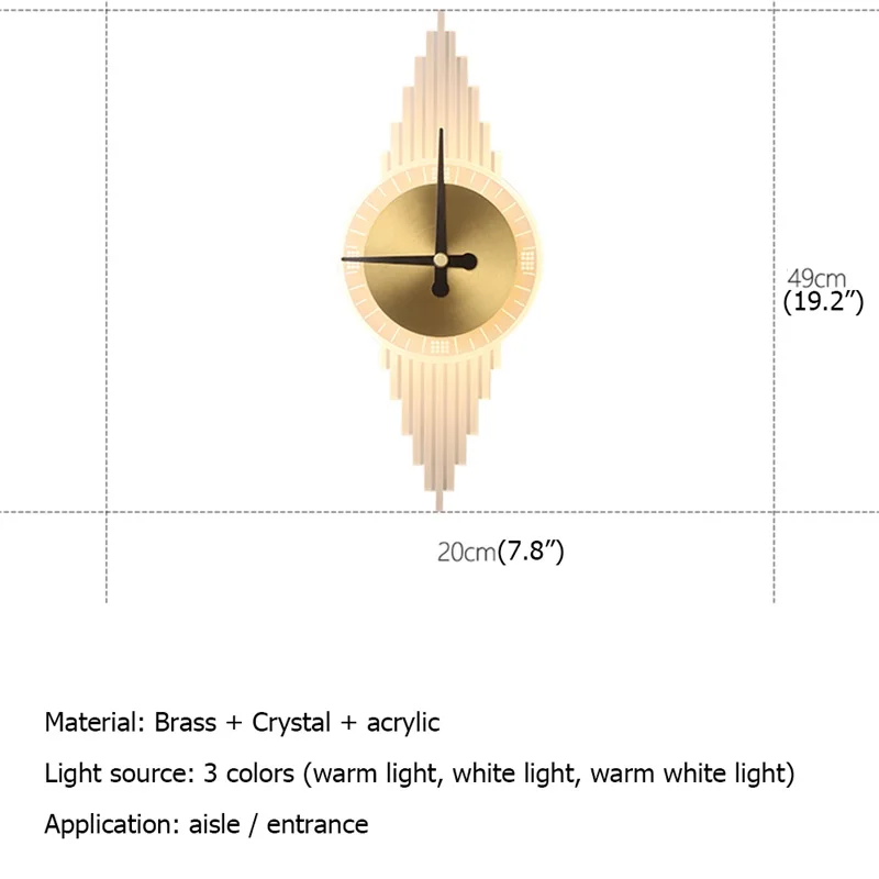 OUTELA Brass Wall Lights Sconces Modern Creative LED Clock Shade Crystal Lamp Indoor For Home Decoration