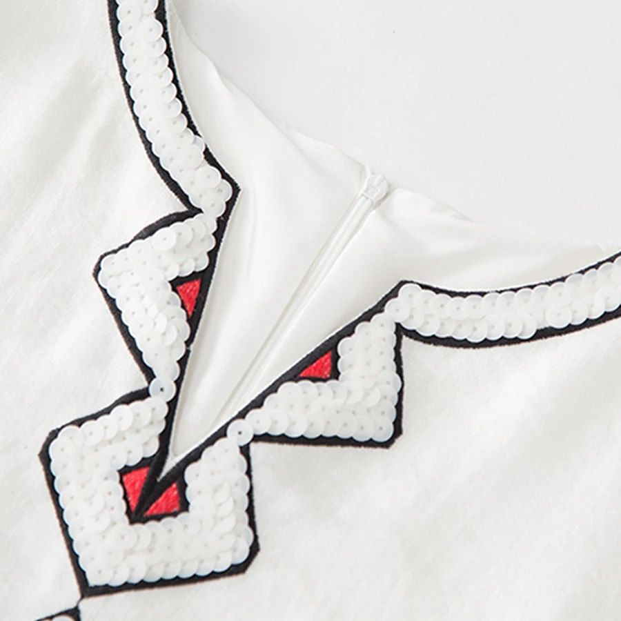 Женское винтажное платье AELESEEN белое Свободное с длинным рукавом и v образным