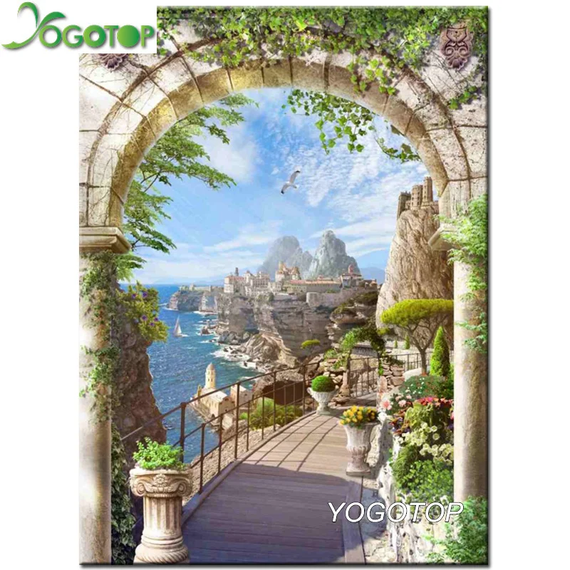 

Seaside city 5D DIY Diamond Embroidery Sea Scenery Cross Stitch Full diamond painting rhinestone flower garden door YY2759