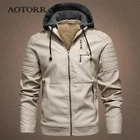 Мужская мотоциклетная куртка с капюшоном, Осень-зима 2021, новые Куртки из искусственной кожи, мужское повседневное однотонное байкерское пальто, флисовые пальто на молнии