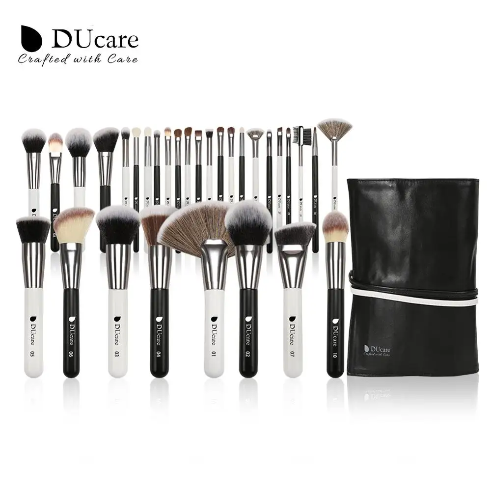 DUcare черные/белые Профессиональные кисти для макияжа с сумкой натуральные козья