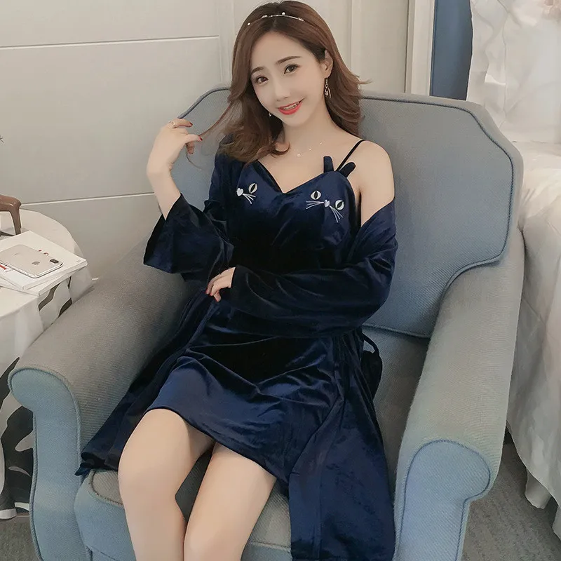 Новые женские пижамы зимние теплые халаты сексуальный домашний халат набор