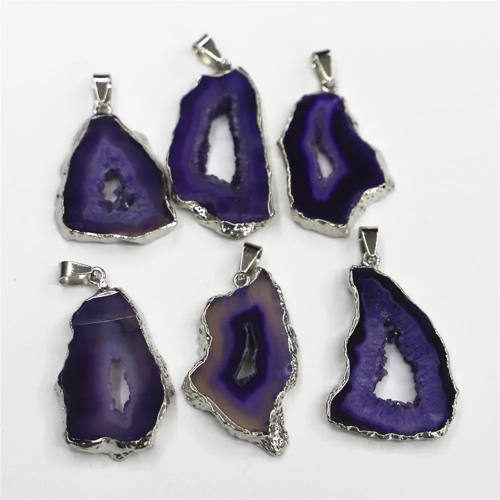 

Irregular Amethysts Agates Crystal Stone Quartz Necklace Women's DIY Halo Natural Agates Pendant Chakra Hemming Slice