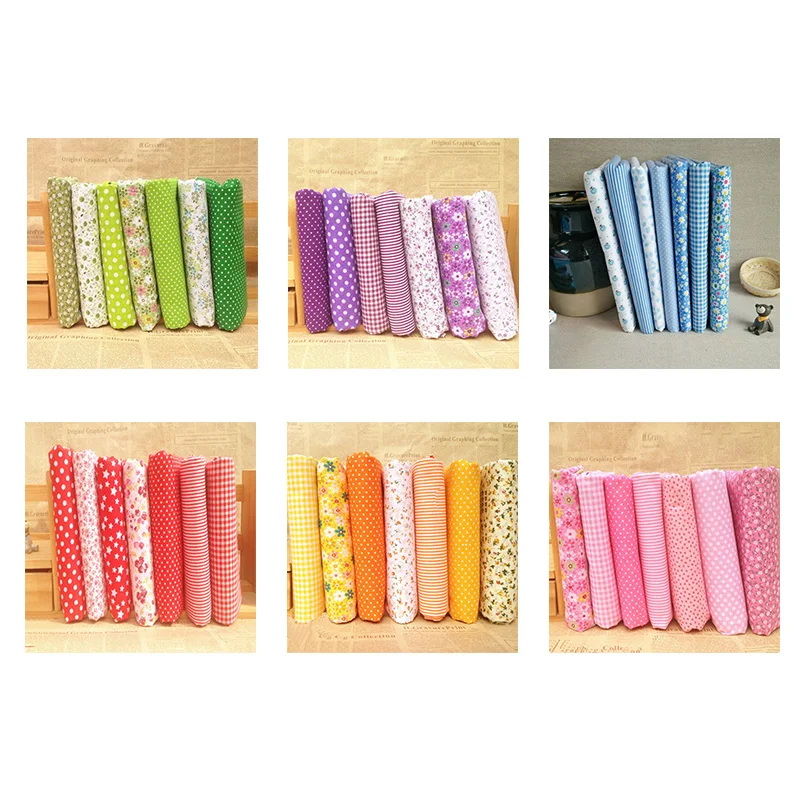 7pcs / Kit Cotton Fabrics Pre-cut Material For Handmade Diy Crafting Arts Cloth Handkerchief Yellow / Green / Purple / Red