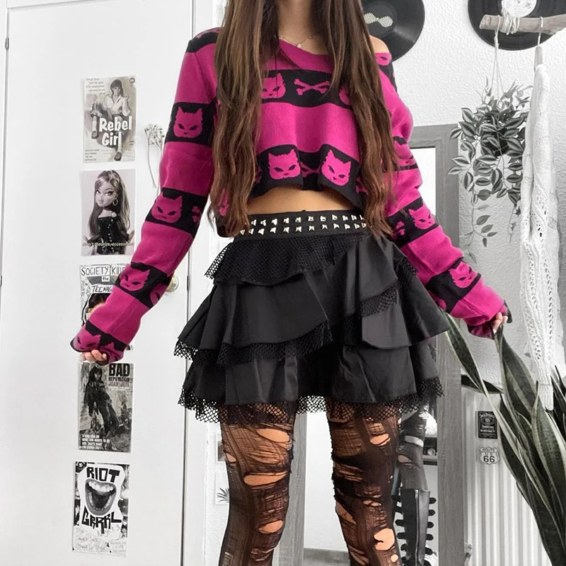 Женский свитер с длинным рукавом InsDoit готический укороченный принтом в стиле