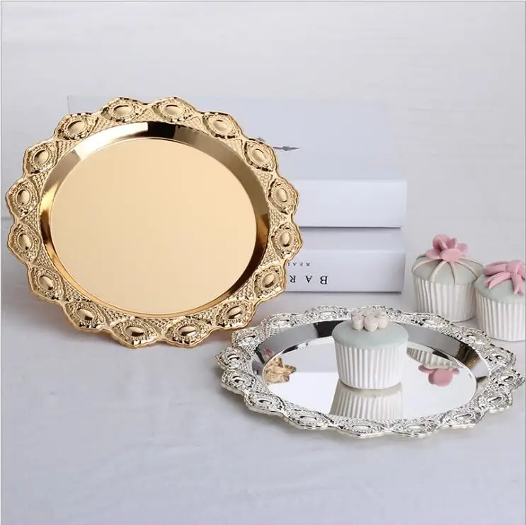 

fashion diameter 25cm silver/golden metal cake tray mini storage trays cake stand for wedding decoration DGP050