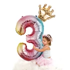 1 шт. 32 дюймов Радуга номер Фольга воздушные шары с изображением воздушных шаров День рождения украшения для девочек детская юбка с розовыми, розовые, серебристые, золотые, на возраст от 0 до 9 цифр мяч
