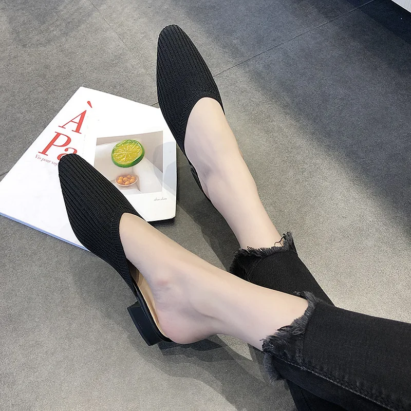 Модные летние сетчатые женские тапочки с острым носком на среднем массивном