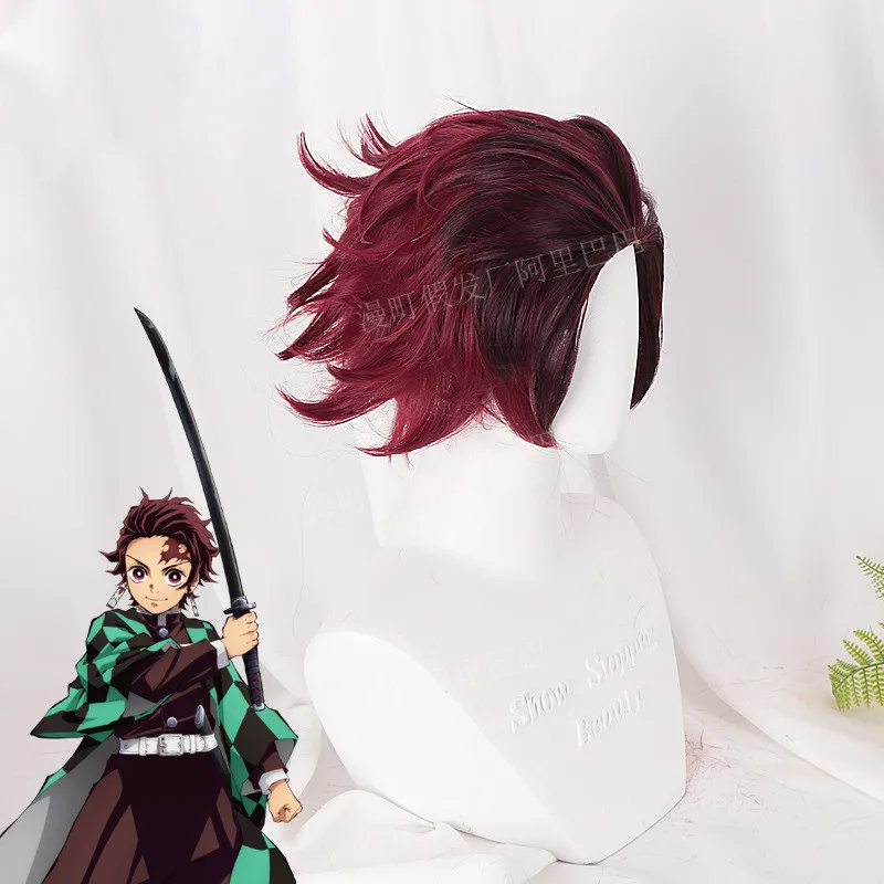 

Kimetsu No Yaiba Tanjiro Cosplay Demon Slayer Tanjirou Cosplay Red Brown Wig Cosplay Anime Cosplay Heat Resistant Synthetic Wigs