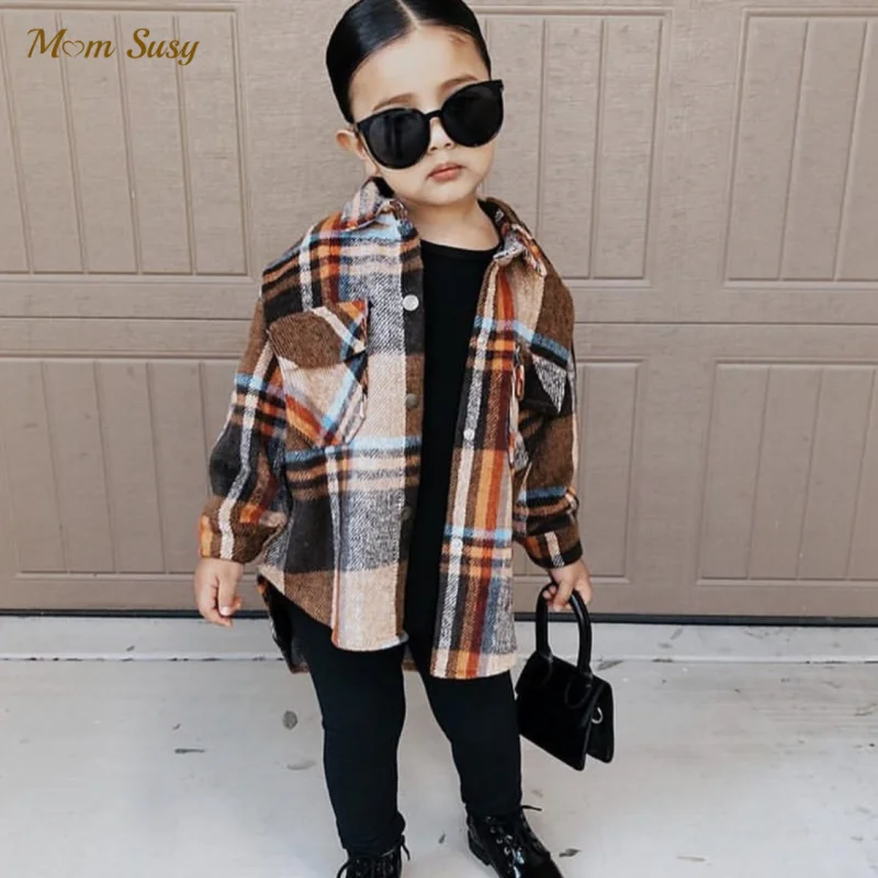 

Fashion Baby Girl Plaid Shirt Jacket Cotton Warm Child Shirt Thick Loose Outfit Oversized Winter Spring Fall Baby Clothes 3-14Y