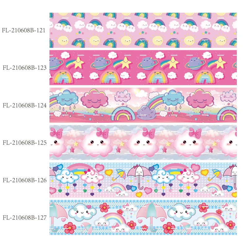 

Милая лента в рубчик с мультяшным принтом облака радужного цвета 10 ярдов для самодельных бантов для волос праздничное украшение