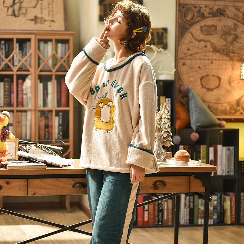 Фланелевые зимние теплые хлопковые Пижамные комплекты Коралловый утепленный