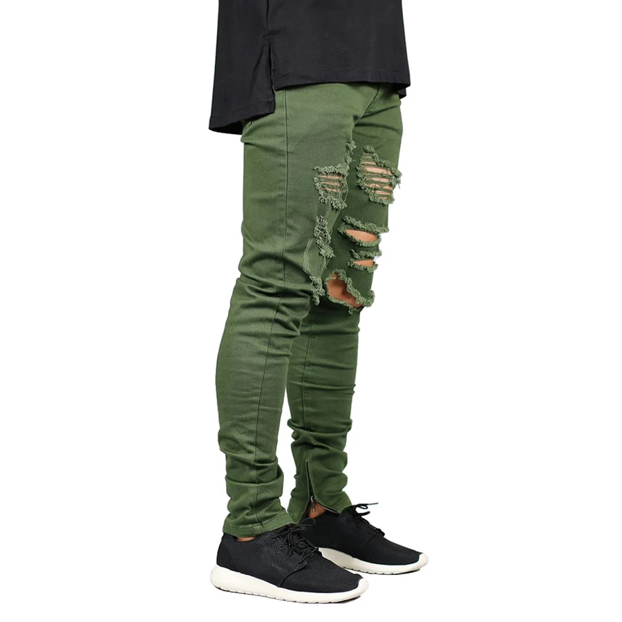 

Men's Skinny Jeans Fashion Stretch Zipper Style Hip Hop Army Green Jeans Boyfriend Jeans