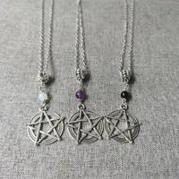 pagan wicca moonstone opalite pentagram necklace also available in amethyst black onyx witch pentacle necklace