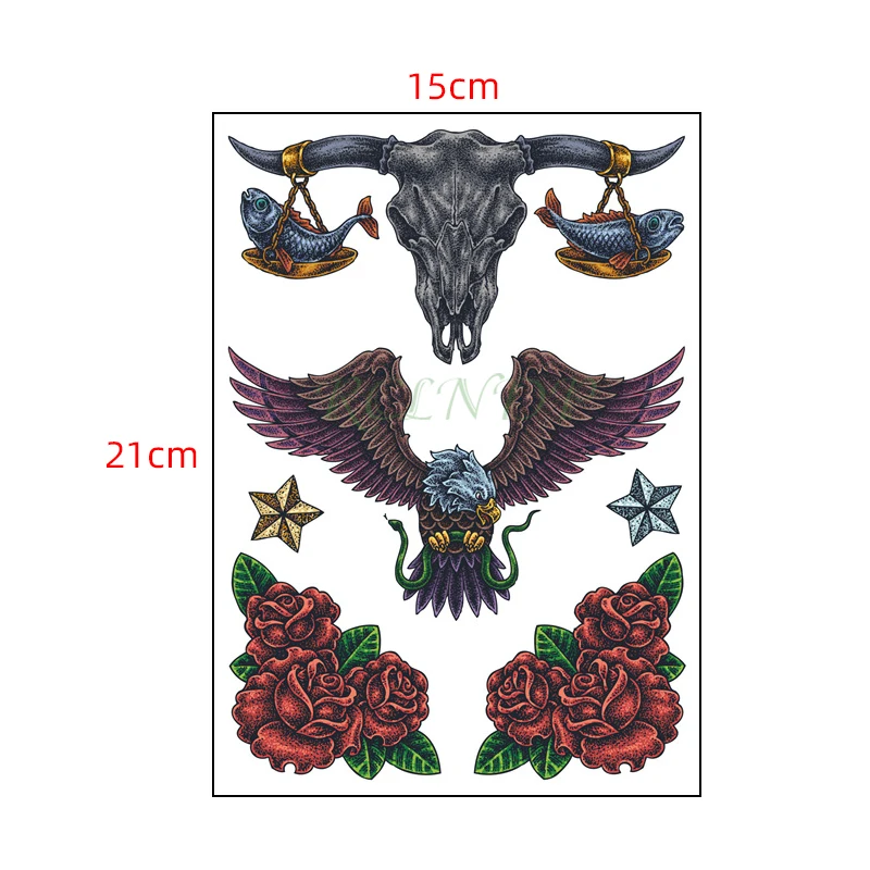 Водонепроницаемая Временная тату-наклейка с черепом овечьей головкой Рогом