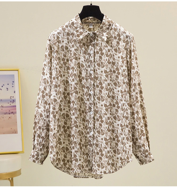 

Houthion Cartoon Print Chiffon Women's Blouses Spring Summer Fashion Casual Retro Temperament Long Sleeve Blouse Top Woman Shirt