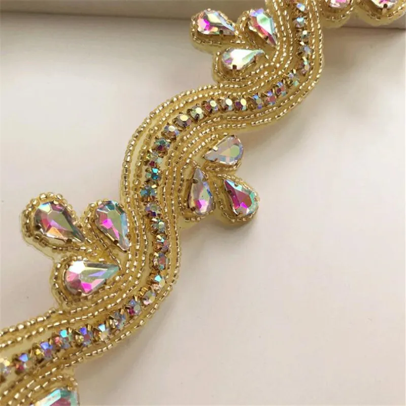 1 ярд горячей фиксации стразы s Кристалл платье аппликация серебро золото ab