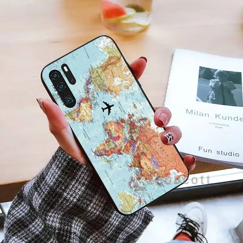 

world map Phone Case black For Huawei honor Mate mate P 10 9X 10i 20 30 40 y7 lite pro p smart 2019