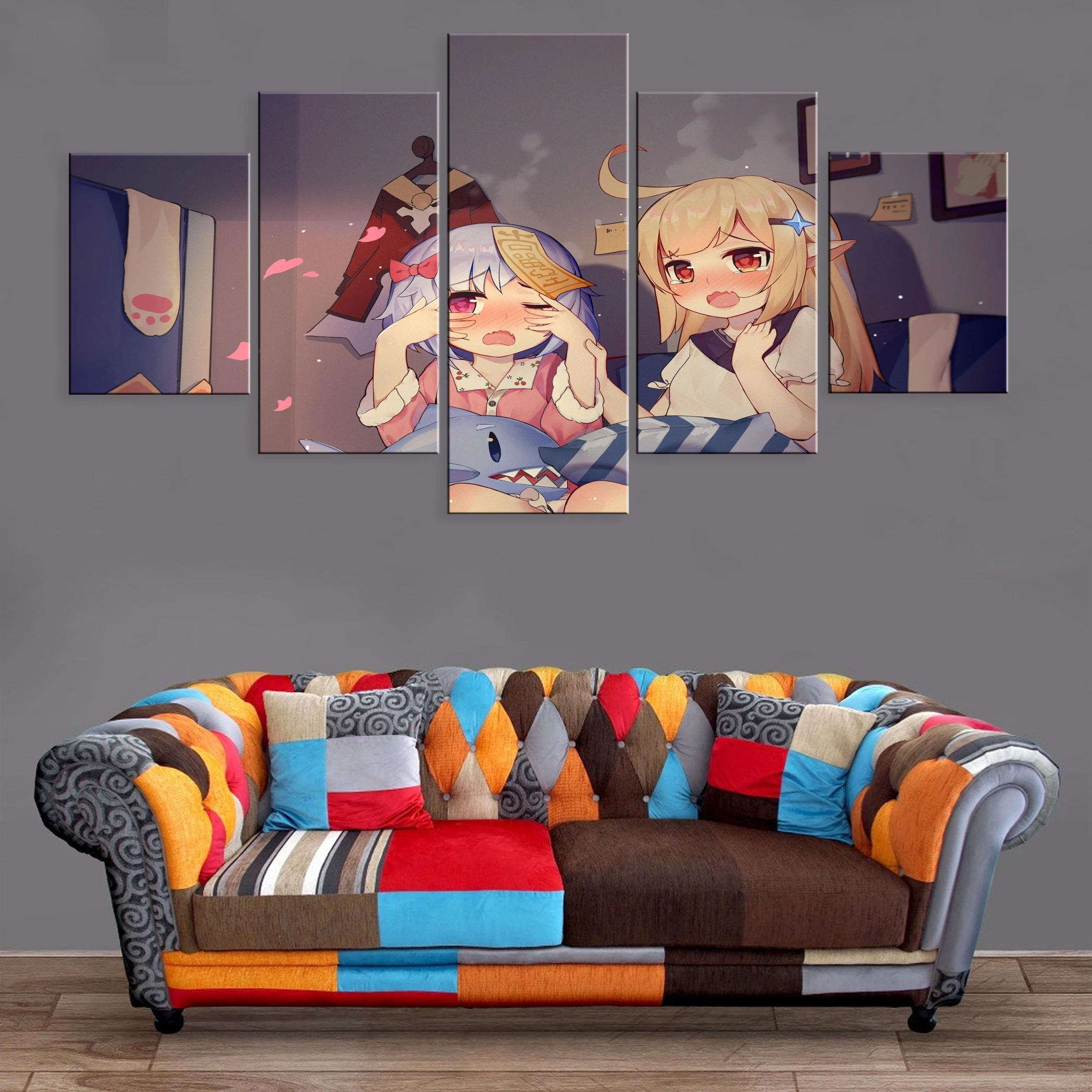 

Genshin Impact Game 5 Pieces Canvas Paintings Oil Decor Wall Home Room Printed Framework Art Decoration Modular