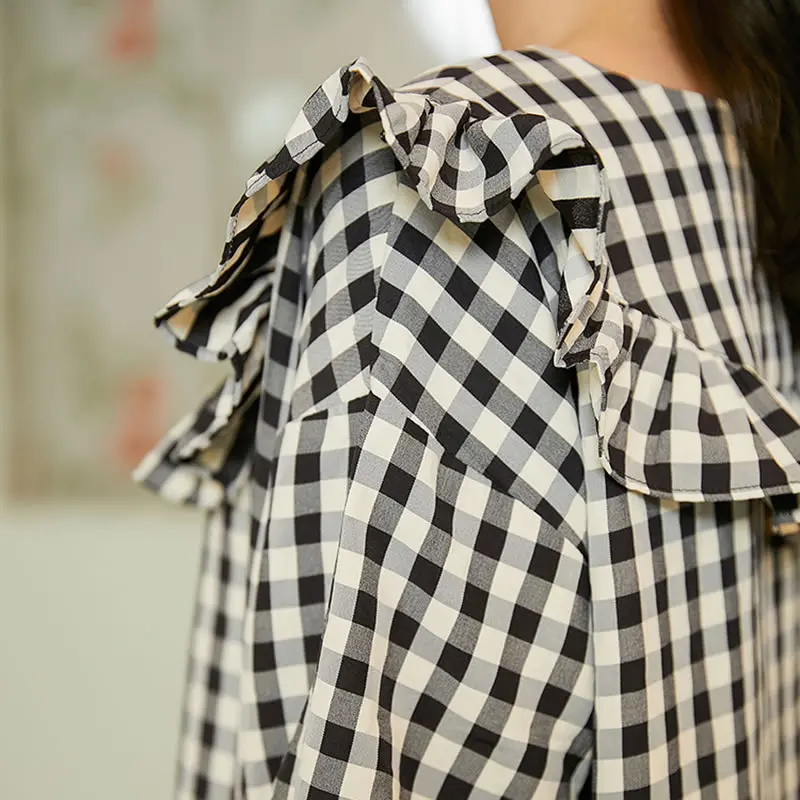 

XITAO Plaid Dress Fashion New Women Ruffle Pullover Goddess Fan Casual Style Loose 2021 Summer Minority Loose Dress ZY6392