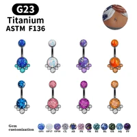 2021 luxury opal belly button ring g23 f136 titanium solid metal multicolor gemstone belly button ring body piercing jewelry
