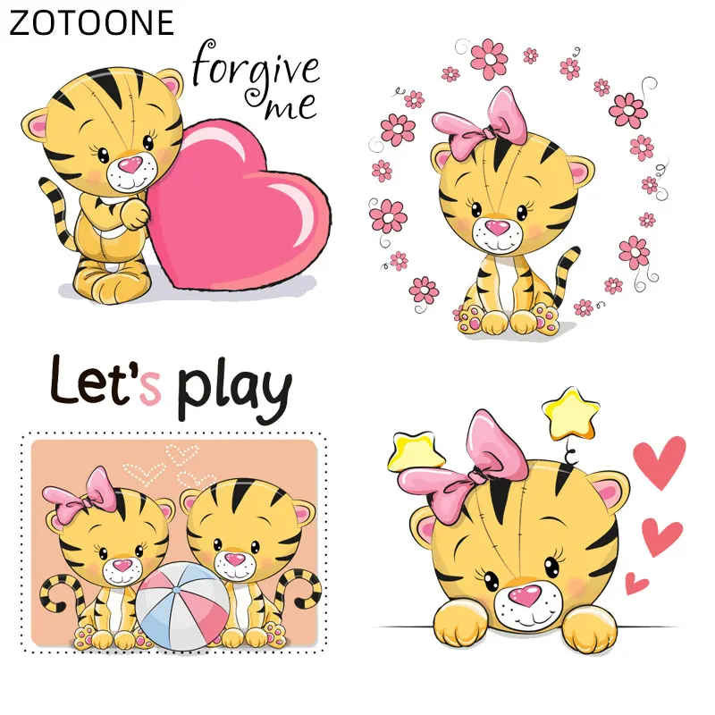 

ZOTOONE Iron on Couple Tiger Patches Heat Transfer for Clothing DIY Letter Flower Patch for Kids Vinyl Heart Stickers Applique H