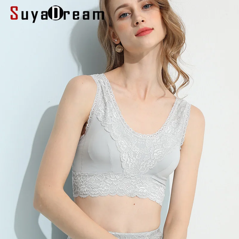 Бюстгальтер без косточек SuyaDream 100% натуральный шелк подкладка и кружево