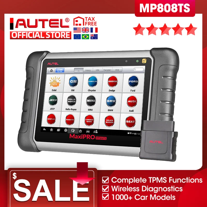 

Autel MaxiPRO MP808TS Professional AutoDiagnostic Tool Scanner TPMS Oil Reset EPB BMS SAS DPF IMMO As DS808 + TS601 PK MK808