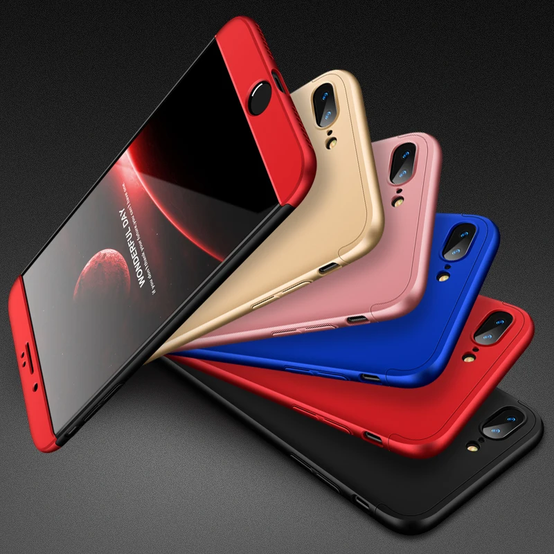 Защитный чехол на весь корпус для iPhone 7 Plus 8 5 6 360 Жесткий Чехол 6S 8Plus + стеклянная